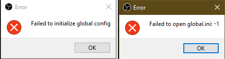 OBS提示 “Failed to initialize global config” 导致无法启动的问题